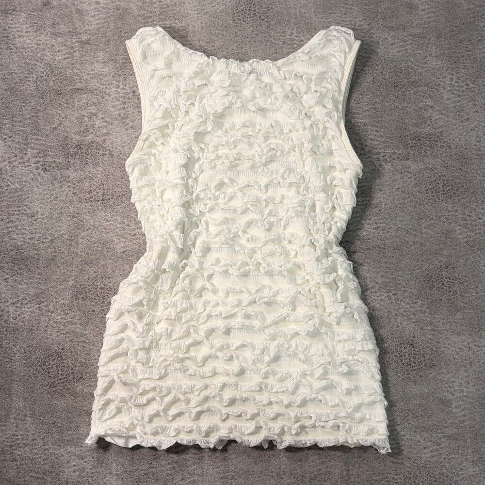 Karen Kane White Y2k Ruffled Tank Top